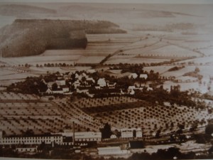 Blick auf Tschirnitz: Im Vordergund Eger und SKF-Fabrik, am hinteren Feldrand der Hof meiner Oma.